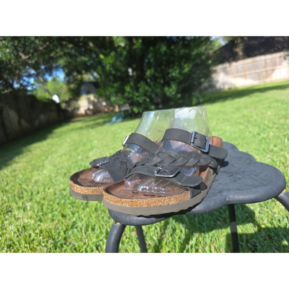 GH Bass & Co Mens Black Braided Double Strap Cork Footbed Slide Sandals